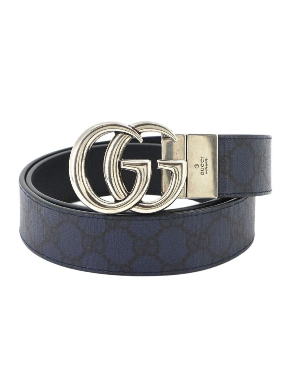 Gucci GG Marmont Reversible Belt Supreme Leather Navy Black 85 Silver